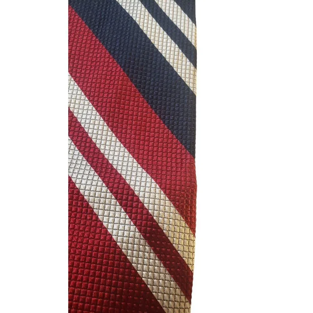 Mark‎ Pendleton Neck Tie Red White Blue Textured Stripes Italian Silk Preppy